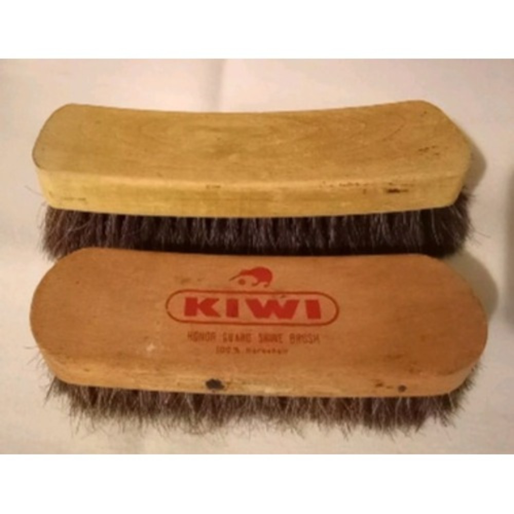 Vintage Kiwi Honor Guard Shoe Shine Brush Set 100% Horsehair Wood Handle 2pc